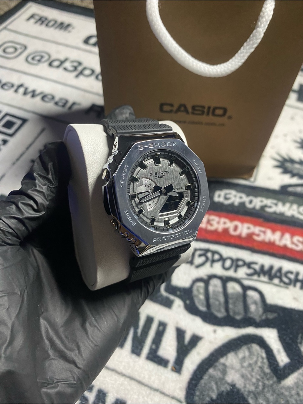 Casio Silver & Black G-Shock Metal Bezel Watch